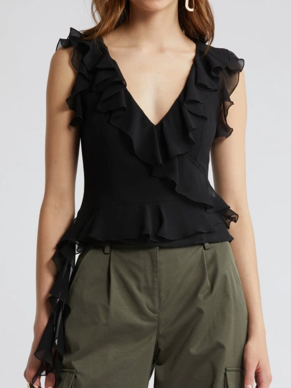 Open Edit Black Ruffle Crop Top – Size XL